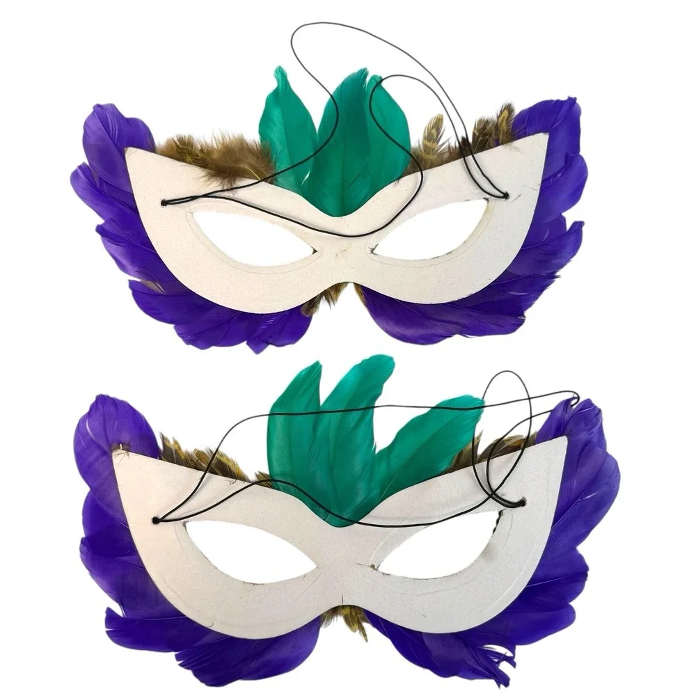 Purple/ Green 2 Feather Masquerade‎ Ball Mardi Gras Halloween Mask Costume A18G